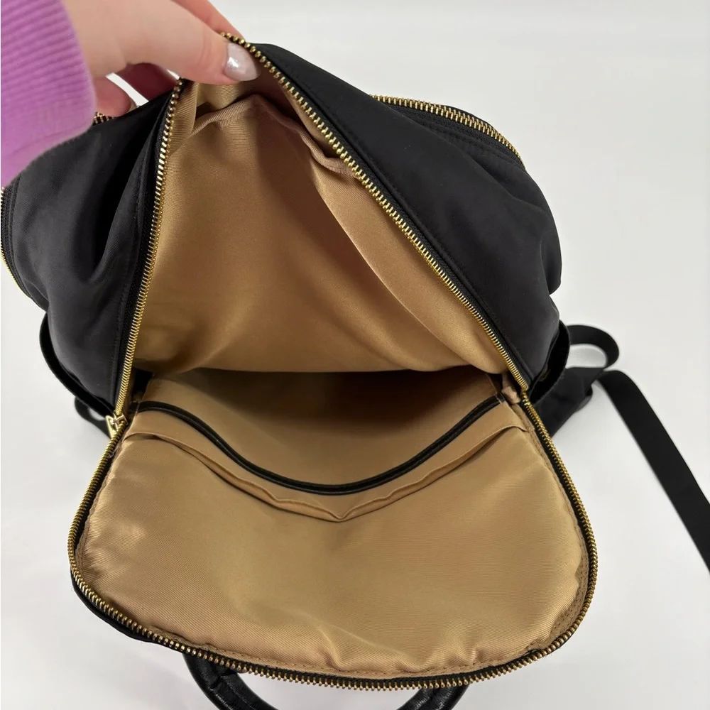 Allancia Black Dome Backpack with Leather Handles and Gold Hardware